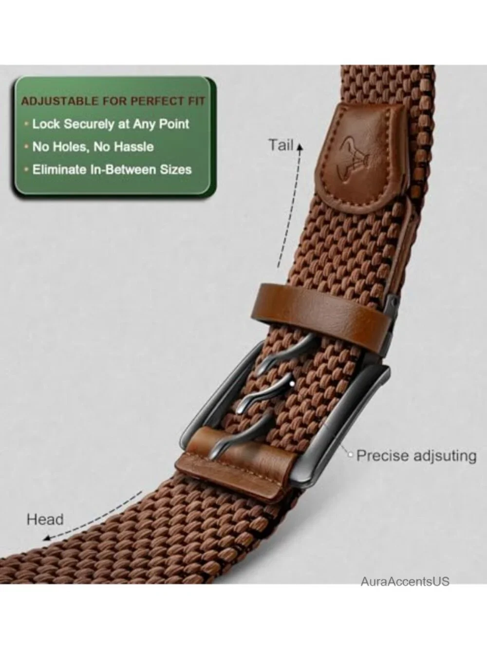 Men's Reversible Stretch Braided Woven Web Belt 1 3/8-Inch, Holeless Adjustable